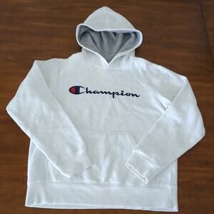 Champion Boys/big kids white hoodie sweater long sleeve embroidered logo size L